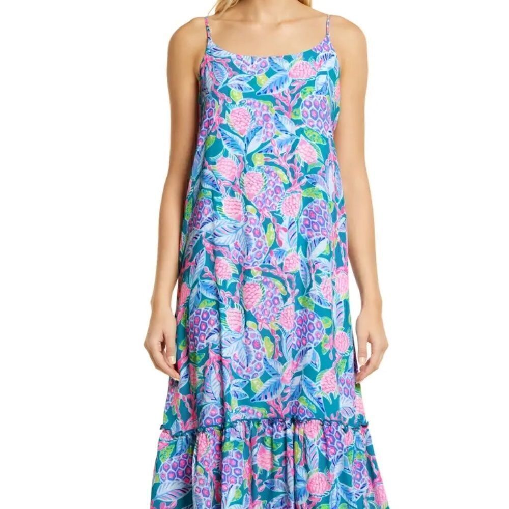 LILLY PULITZER ❀ Winni Midi Dress Maldives Green Turtle Wave (S) NWT